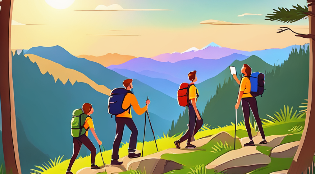zakelijk team hiking in de bergen